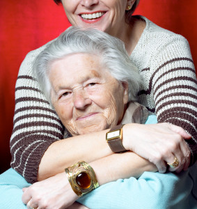 Senior woman in her nineties with her daughter